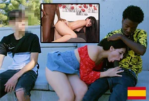 Negro folla brutalmente a la rubia ante su marido cornudo