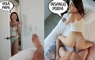 Follando salvaje: hija pervertida coge duro con su papi en la cama